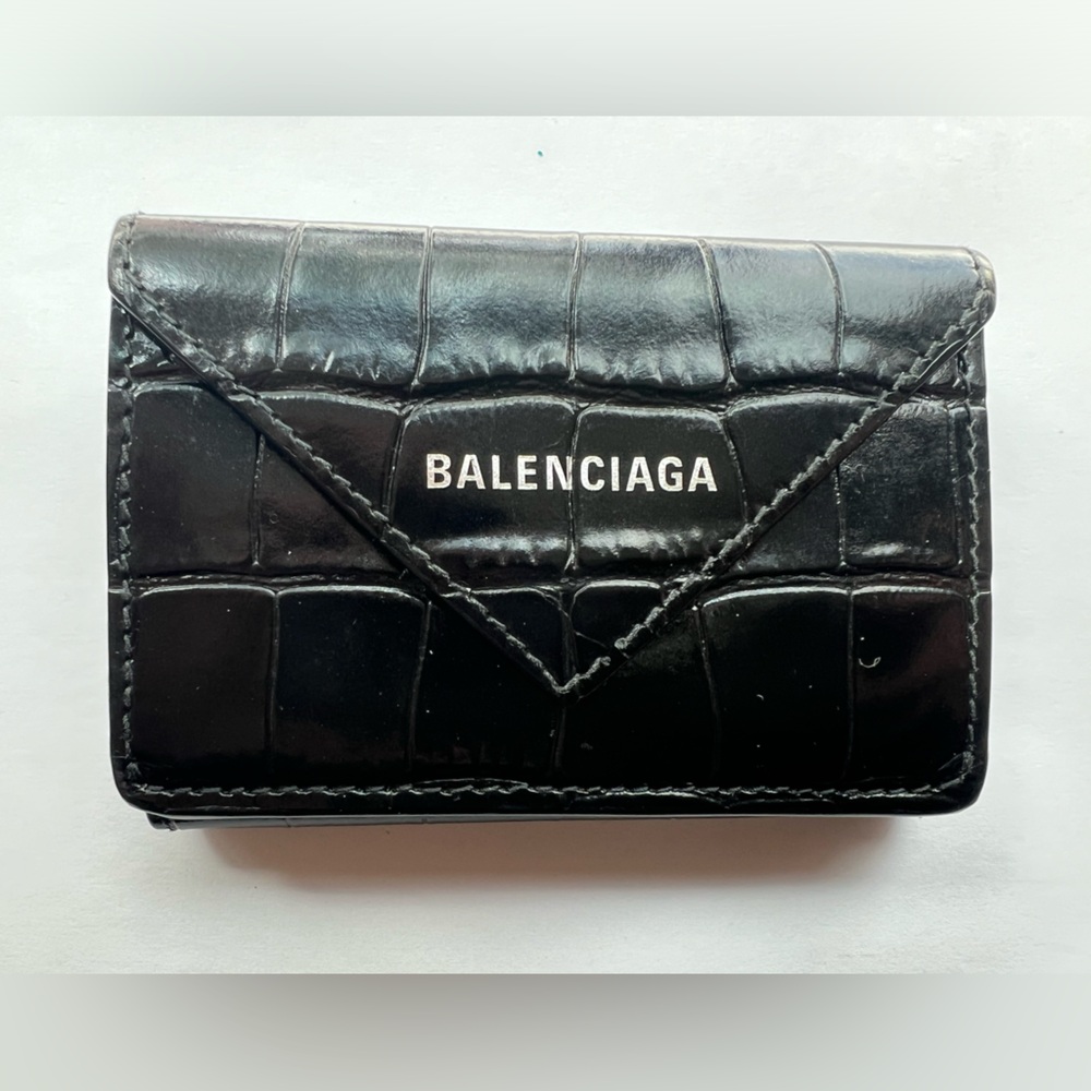 Balenciaga Croc Embossed Black Compact Wallet